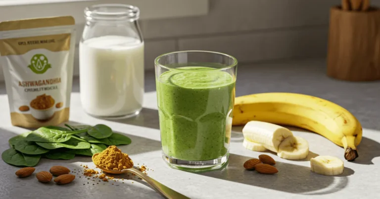 A vibrant green somatic detox smoothie surrounded by fresh ingredients on a sunlit kitchen counter.