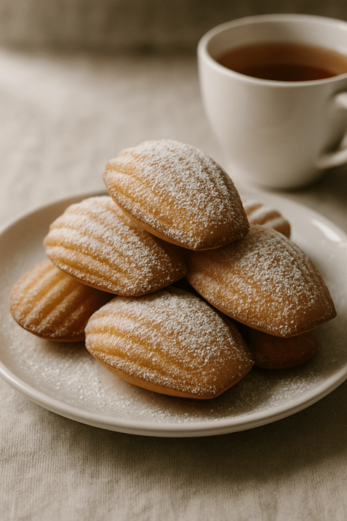 Shell-Shaped Madeleines with Powdered Sugar