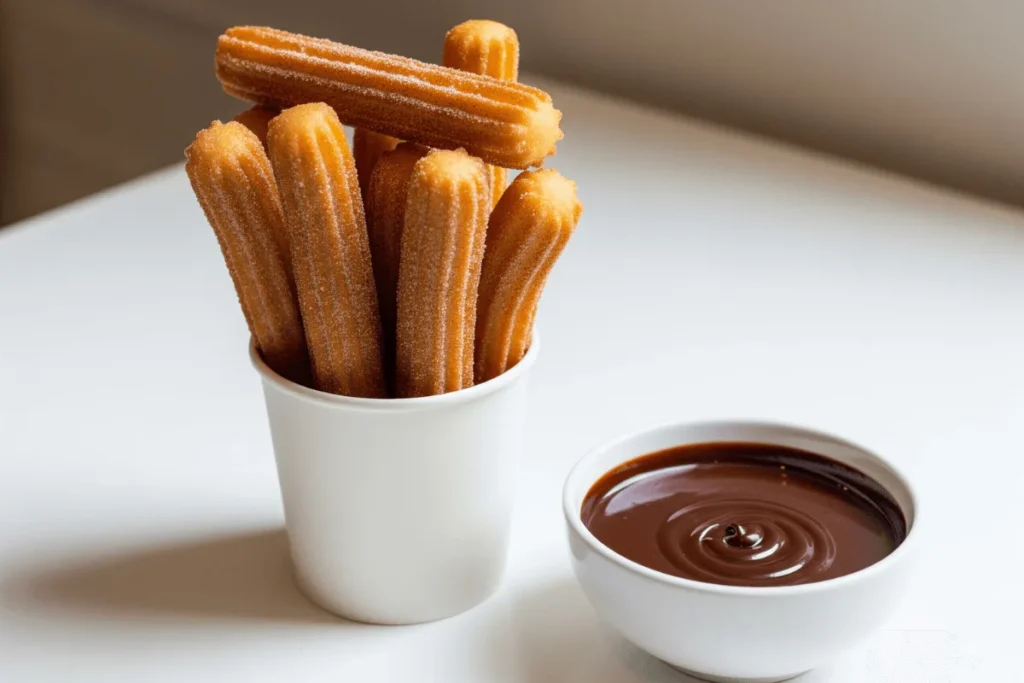 Crispy Mexican churros coated in cinnamon sugar served with chocolate sauce.