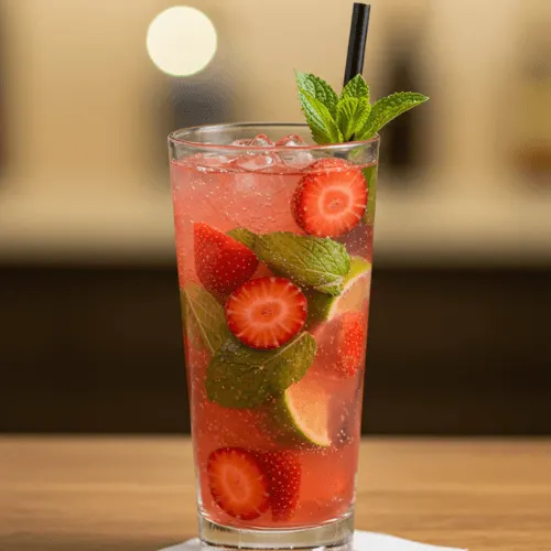 Side-by-side comparison of classic virgin strawberry mojito and frozen slush version with vibrant garnishes.