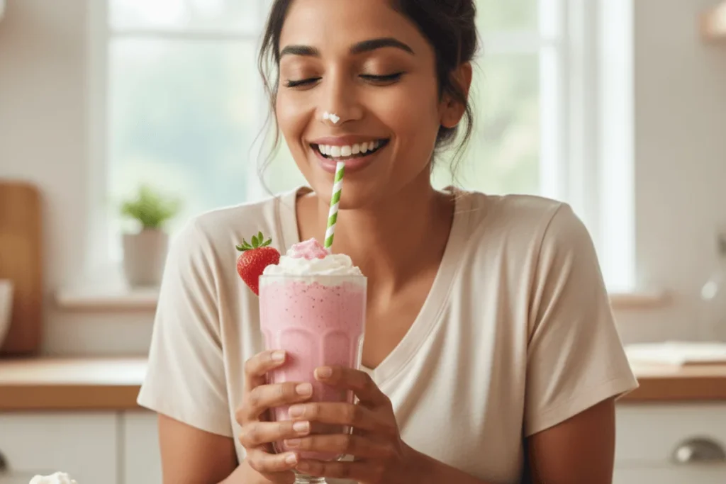 Enjoying the Perfect Strawberry Milkshake