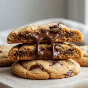 A stack of brown-butter chocolate chip cookies with gooey centers and golden edges. Ideal for recipe inspiration and dessert highlights.