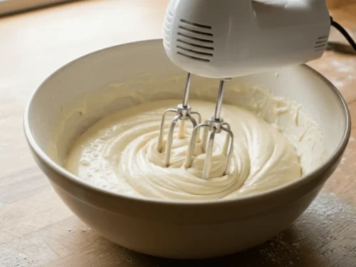 Eggs and sugar whipped until pale and fluffy, forming the base of Japanese Castella cake batter.