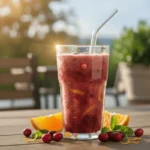 A vibrant cranberry orange smoothie in a tall glass, perfect for a healthy breakfast or snack