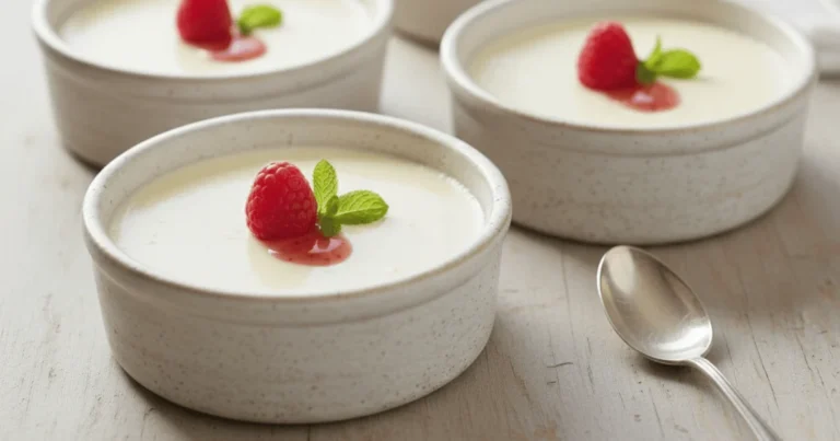 Classic Italian panna cotta served with fresh berries and fruit sauce, showcasing its smooth and creamy texture.