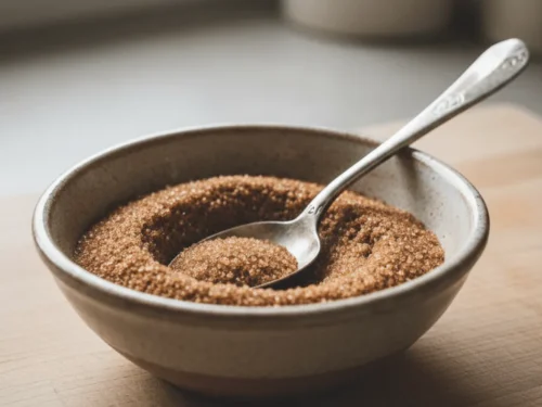 Cinnamon sugar filling mixed in a bowl for cinnamon roll cookies. The mixture is thick and ready to spread.