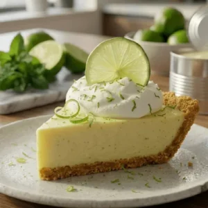 A creamy lime pie dessert with a graham cracker crust topped with whipped cream and fresh lime zest. This refreshing citrus dessert is perfect for summer gatherings or family dinners.